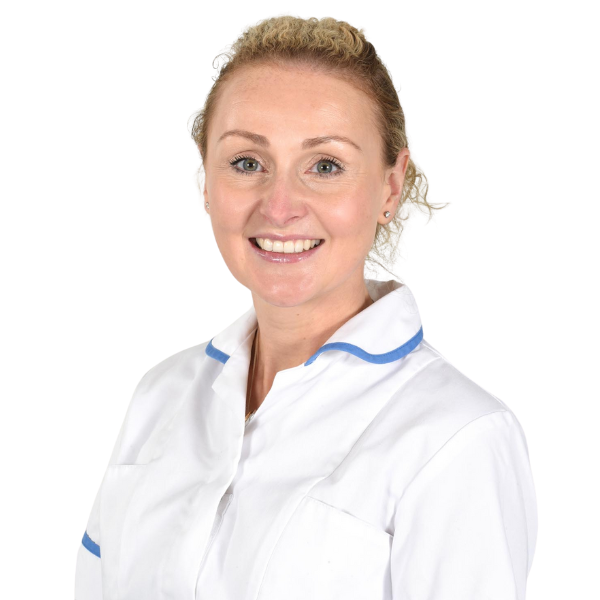 Laura Kinsey wearing a white dietitian's uniform